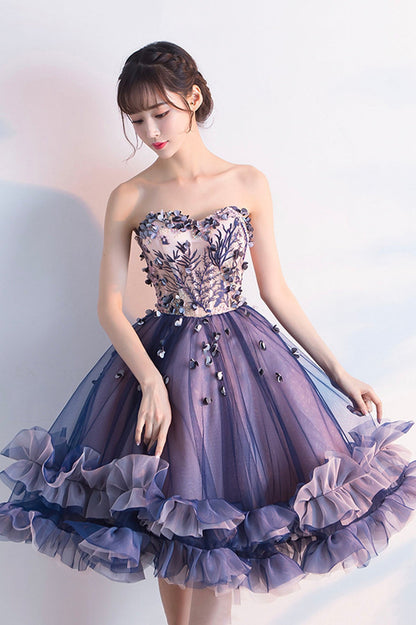 solvbao Cute Tulle Short Prom Dresses, A-Line Strapless Homecoming Dresses