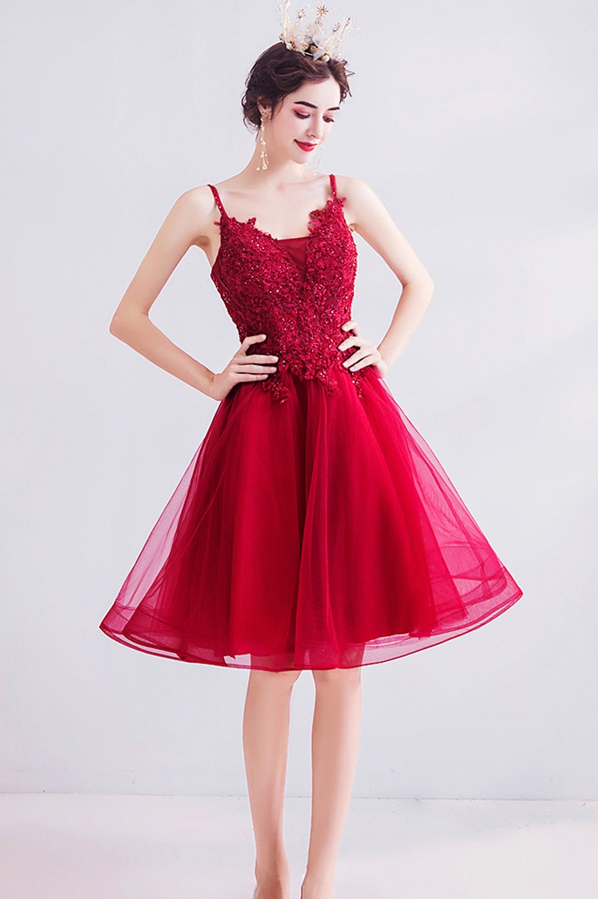 solvbao Cute Lace Short Prom Dresses, A-Line Homecoming Dresses