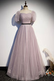 solvbao A-Line Tulle Long Prom Dresses, Simple Evening Dresses