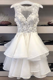 solvbao White Lace Short Prom Dresses, A-Line Lace Evening Dresses