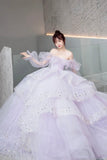 solvbao Purple Long Sleeve Tulle Formal Dress, Purple Sweet 16 Dress