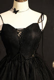 solvbao Black Tulle Short Prom Dress, Lovely A-Line Spaghetti Strap Party Dress