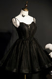 solvbao Black Tulle Short Prom Dress, Lovely A-Line Spaghetti Strap Party Dress