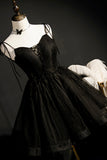 solvbao Black Tulle Short Prom Dress, Lovely A-Line Spaghetti Strap Party Dress