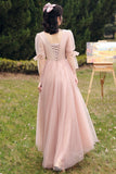 solvbao Pink Lace Long Prom Dresses, Lovely A-Line Evening Dresses