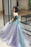 solvbao A-Line Ombre Tulle Long Prom Dress, V-Neck Evening Dress