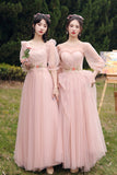 solvbao Pink Lace Long Prom Dresses, Lovely A-Line Evening Dresses