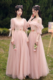 solvbao Pink Lace Long Prom Dresses, Lovely A-Line Evening Dresses