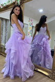 solvbao Purple Lace Long Prom Dresses, A-Line Evening Party Dresses