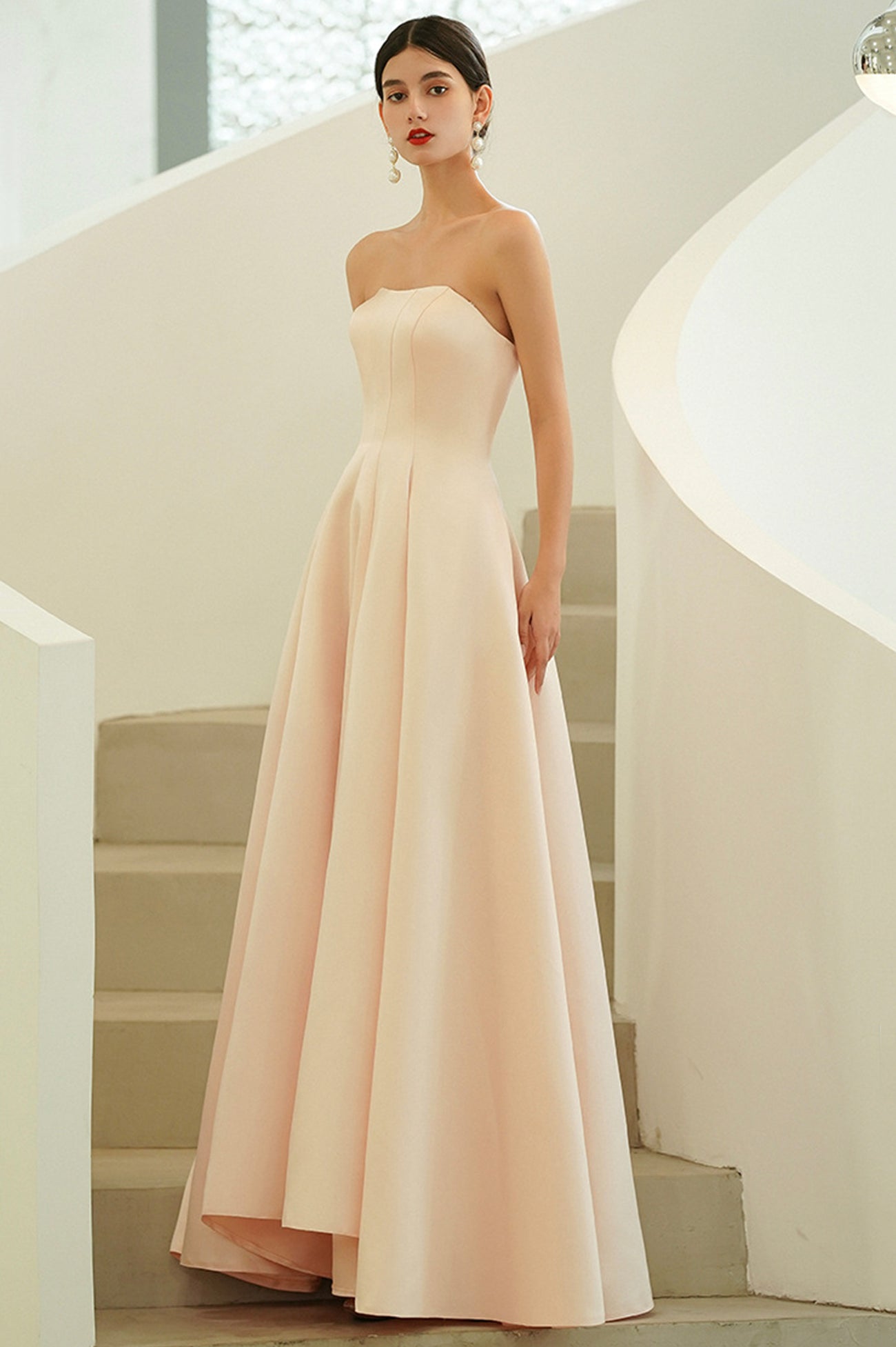 solvbao Pink Satin Long Prom Dresses, A-Line Off the Shoulder Evening Party Dresses