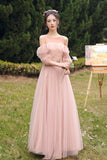 solvbao Pink Lace Long Prom Dresses, Lovely A-Line Evening Dresses