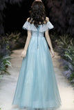 solvbao A-Line Tulle Long Prom Dress, Off the Shoulder Evening Dress