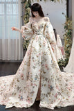 solvbao Stylish Printed Pattern Long Prom Dress, A-Line Evening Dress