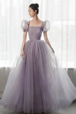 solvbao Purple Tulle Long Prom Dresses, Lovely A-Line Evening Dresses