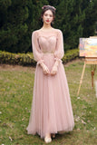 solvbao Pink Lace Long Prom Dresses, Lovely A-Line Evening Dresses