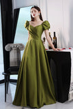 solvbao Green Saitn Long Prom Dresses, A-Line Evening Dresses