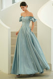 solvbao Blue Satin Long Prom Dresses, A-Line Blue Evening Party Dresses