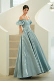 solvbao Blue Satin Long Prom Dresses, A-Line Blue Evening Party Dresses