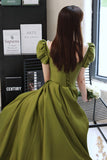 solvbao Green Saitn Long Prom Dresses, A-Line Evening Dresses