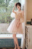 solvbao Pink Tulle Short Prom Dresses, A-Line Puffy Tulle Homecoming Dresses