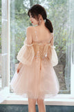 solvbao Pink Tulle Short Prom Dresses, A-Line Puffy Tulle Homecoming Dresses