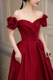 solvbao Burgundy Satin Long Prom Dress, A-Line Evening Party Dress