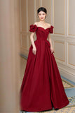 solvbao Burgundy Satin Long Prom Dress, A-Line Evening Party Dress