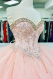 solvbao Pink Lace Beaded Long A-Line Ball Gown, Sweet 16 Dress