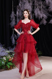 solvbao Red Lace High Low Party Dresses, A-Line Homecoming Dresses