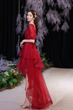 solvbao Red Lace High Low Party Dresses, A-Line Homecoming Dresses