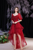 solvbao Red Lace High Low Party Dresses, A-Line Homecoming Dresses