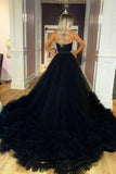 solvbao Black Strapless Tulle Long Ball Gown, A-Line Evening Gown