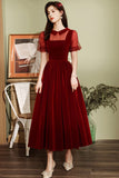 solvbao Burgundy Velvet Short Prom Dresses, A-Line Homecoming Dresses