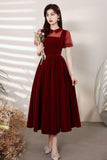 solvbao Burgundy Velvet Short Prom Dresses, A-Line Homecoming Dresses