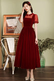 solvbao Burgundy Velvet Short Prom Dresses, A-Line Homecoming Dresses