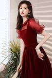 solvbao Burgundy Velvet Short Prom Dresses, A-Line Homecoming Dresses