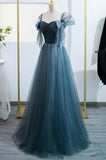 solvbao Blue Tulle Long A-Line Prom Dress, Lovely Blue Evening Party Dress