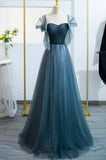 solvbao Blue Tulle Long A-Line Prom Dress, Lovely Blue Evening Party Dress