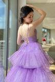 solvbao Purple Layers Tulle High Low Prom Dress, Cute A-line Party Dress