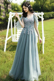 solvbao A-Line Tulle Lace Long Prom Dress, Evening Party Dress