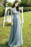 solvbao A-Line Tulle Lace Long Prom Dress, Evening Party Dress