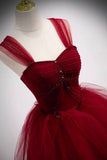 solvbao Burgundy Tulle Long A-Line Prom Dress, Burgundy Evening Party Dress