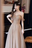 solvbao A-Line Tulle Beaded Long Prom Dress, Evening Party Dress