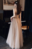 solvbao A-Line Tulle Beaded Long Prom Dress, Evening Party Dress