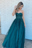 solvbao Lovely Strapless Tulle Lace Long Prom Dress, Green Evening Party Dress