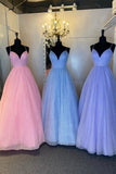 solvbao Cute V-Neck Tulle Long Prom Dresses, A-Line Evening Dresses