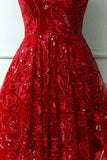 solvbao Burgundy Lace V-Neck Short Prom Dress, A-Line Irregular Hem Party Dress