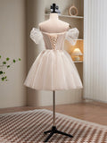 solvbao Champagne Tulle Sequins Short Prom Dress, Cute A-Line Homecoming Dress