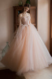 solvbao Pink Lovely Tulle Lace Long Prom Dress, Off the Shoulder Evening Dress