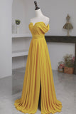 solvbao Yellow Chiffon Long Prom Dress, A-Line Off the Shoulder Evening Dress